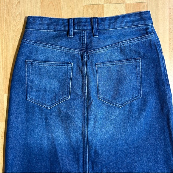 Anthropologie Pilcro The Madi Front Slit Dark Blue Denim Maxi Skirt Raw Hem - Picture 12 of 14